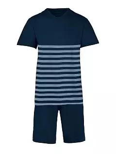 Хлопковый домашний комплект (футболка в полоску и шорты однотонные) темно-синего цвета BALDESSARINI RT95017/5612 632